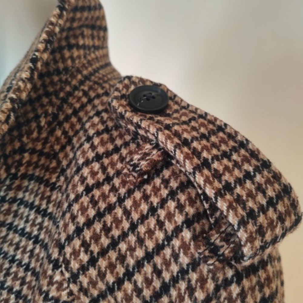 NWOT Banana Republic Large Wool Blend Raglan Coat Layer Epaulettes Brown Multi - Picture 4 of 10